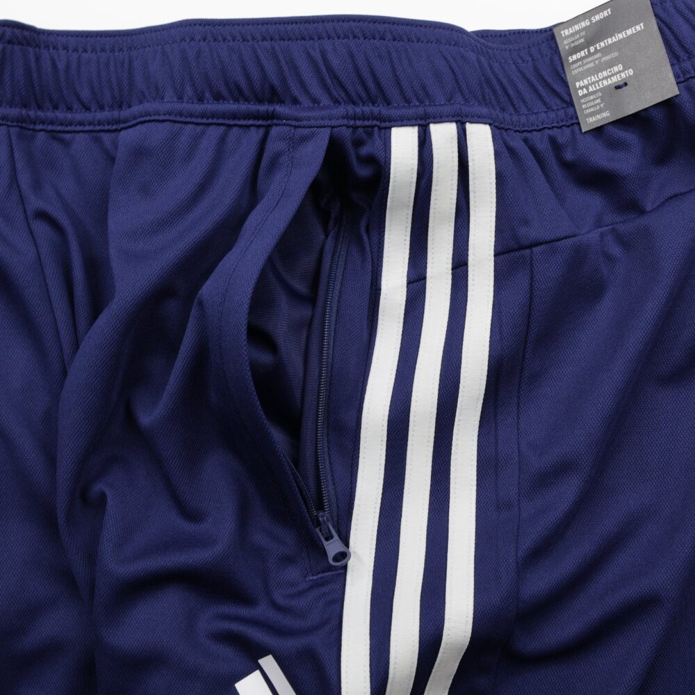 Adidas Men's Train Essentials Pique 3 Stripes Zip Pocket Shorts Blue Size L - Picture 8 of 10
